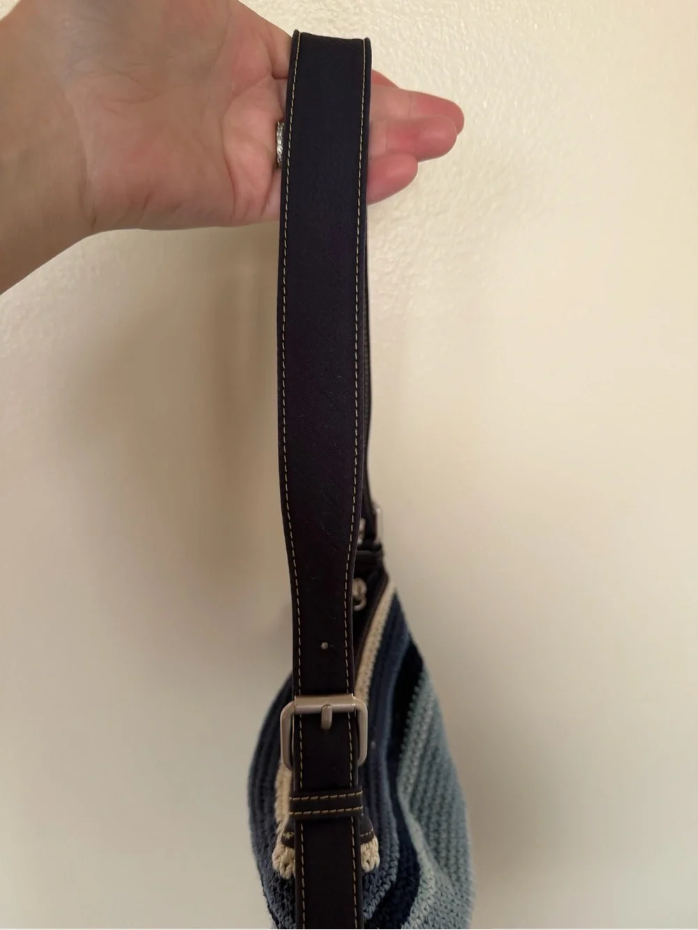 THE SAK Vintage Blue Stripe Crochet Knit Hobo Shoulder Bag